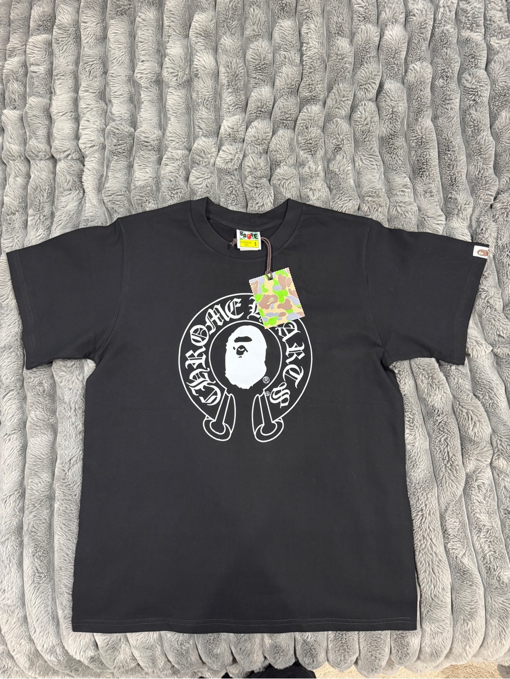 Bape Black Tee with White Ape Head Graphic